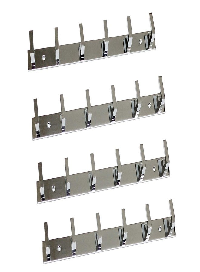 QUISTAL 6 Pin L Hook Pack of 4 - Premium Glossy Clothes, Towel, Keys and Robe Hook Rail Wall, Door, Bedroom, Bathroom Steel Hook (Silver) (Pack of 4) - Image 1